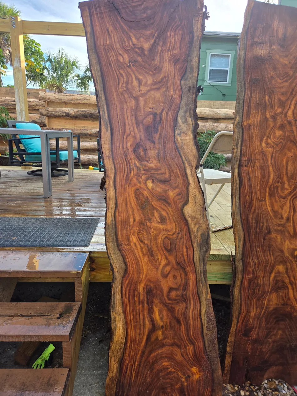 Rosewood slabs air-drying on the deck